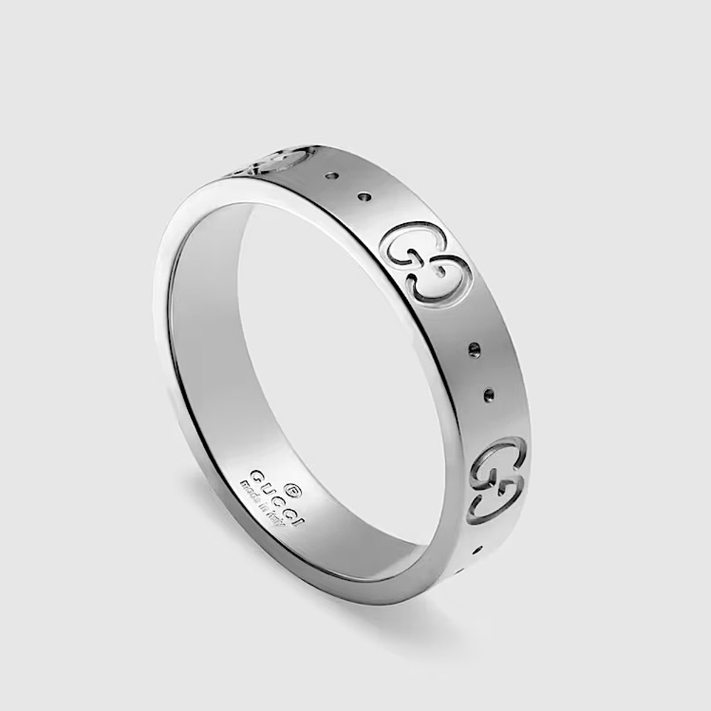 Gucci unisex GG logo Icon Thin 18k white gold band Ring - Picture 2 of 7
